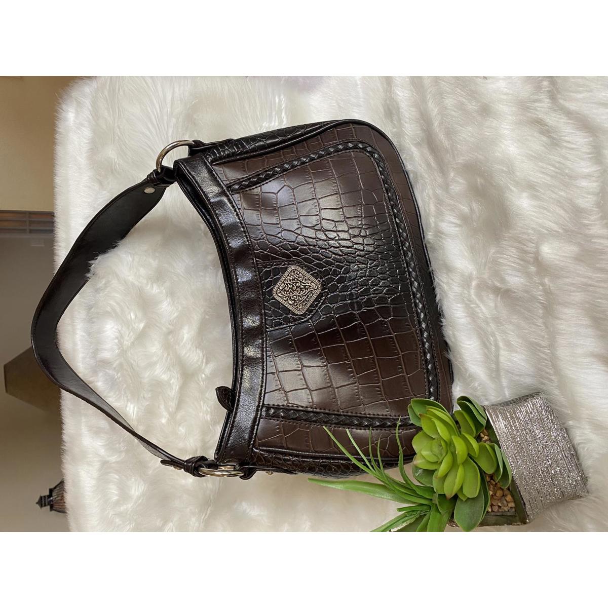 Cold Water Creek Brown Crocodile Pattern Leather Shoulder Bag